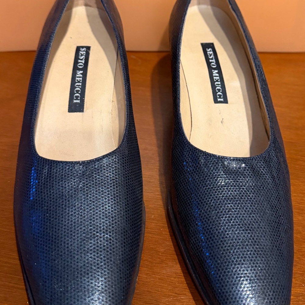 Sesto Meucci Dark Blue Textured Slip-Ons